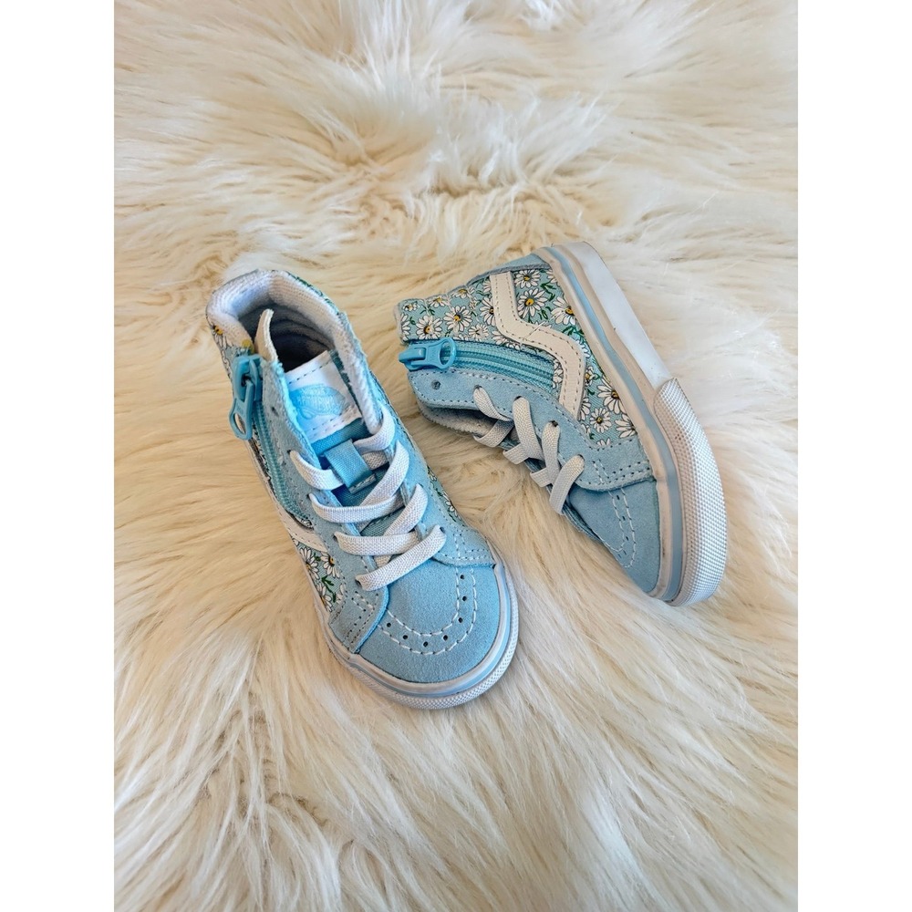 Vans Toddler Sk8-Hi Reissue Side Zip blue and white Daisy print size 5c